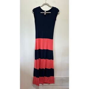 GO Couture rugby pink and blue striped maxi dress size M bodycon cap sleeve